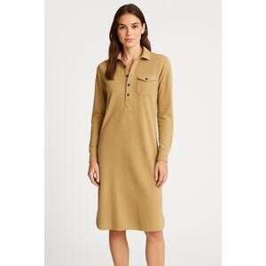 Ralph‎ Lauren Womens Long Sleeves Shirt Dress Size Medium Beige Preppy Cotton